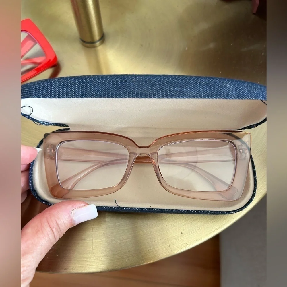 Rectangle Cat Eye Red And Taupe Decorative Glasses And Cool Case